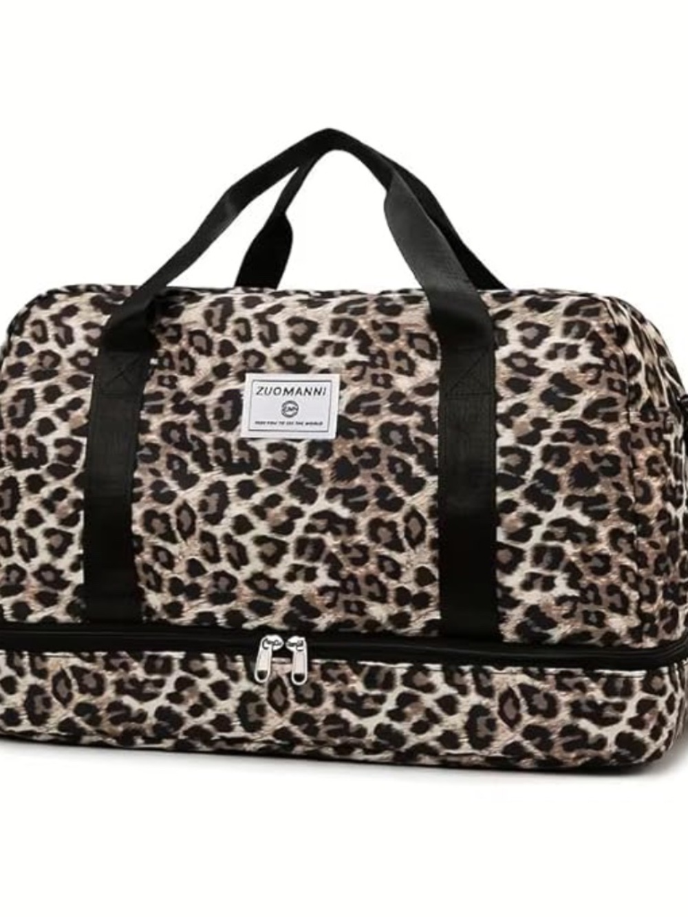 LEOPARD PRINT DUFFEL TRAVEL TOTE BAG with SHOE COMPARTMENT NWT